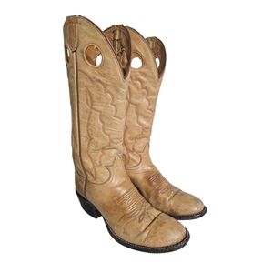 Vintage Tony Lama Buckaroo Cowboy Boots Size 6075 7 D Tan Leather Tall